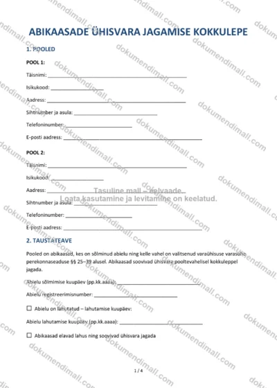 Abikaasade Ühisvara Jagamise Kokkulepe | Lepingumall – Allalaaditav Word & PDF — dokumendimall DOCX-vormingus