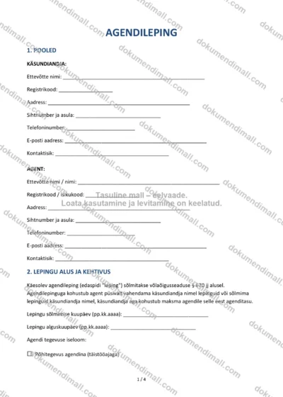 Agendileping | Lepingumall – Allalaaditav Word & PDF — dokumendimall DOCX-vormingus
