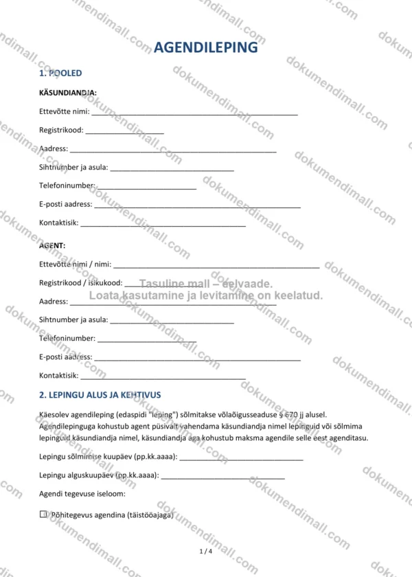 Agendileping | Lepingumall – Allalaaditav Word & PDF