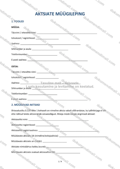 Aktsiate Müügileping | Lepingumall – Allalaaditav Word & PDF — dokumendimall DOCX-vormingus
