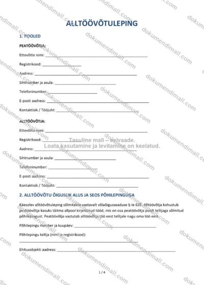 Alltöövõtuleping | Lepingumall – Allalaaditav Word & PDF — dokumendimall DOCX-vormingus