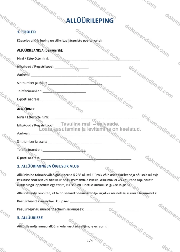 Allüürileping | Lepingumall – Allalaaditav Word & PDF