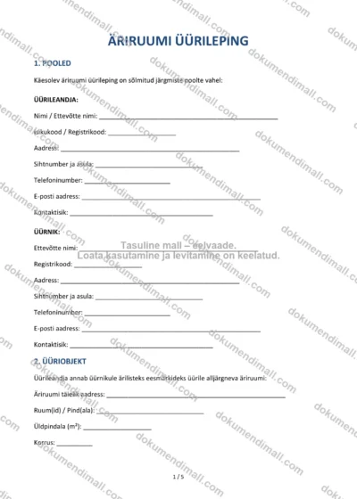 Äriruumi Üürileping | Lepingumall – Allalaaditav Word & PDF — dokumendimall DOCX-vormingus
