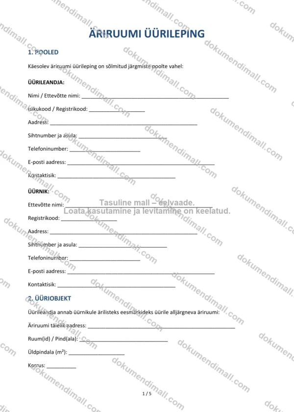 Äriruumi Üürileping | Lepingumall – Allalaaditav Word & PDF