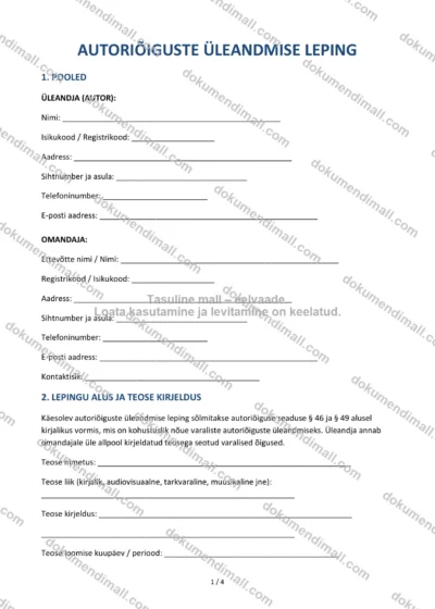 Autoriõiguste Üleandmise Leping | Lepingumall – Allalaaditav Word & PDF — dokumendimall DOCX-vormingus