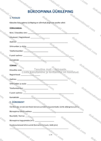 Büroopinna Üürileping | Lepingumall – Allalaaditav Word & PDF — dokumendimall DOCX-vormingus