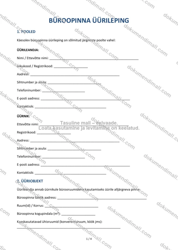 Büroopinna Üürileping | Lepingumall – Allalaaditav Word & PDF