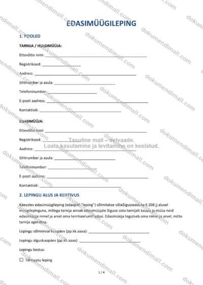 Edasimüügileping | Lepingumall – Allalaaditav Word & PDF — dokumendimall DOCX-vormingus