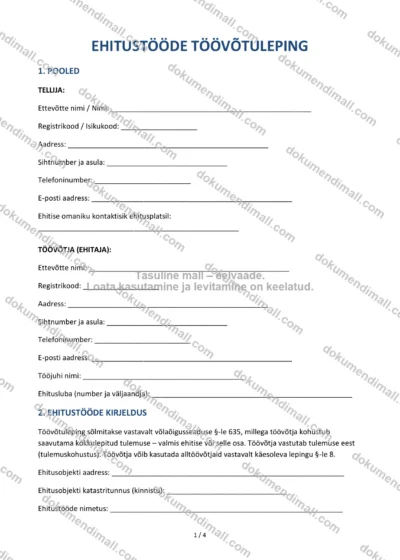 Ehitustööde Töövõtuleping | Lepingumall – Allalaaditav Word & PDF — dokumendimall DOCX-vormingus