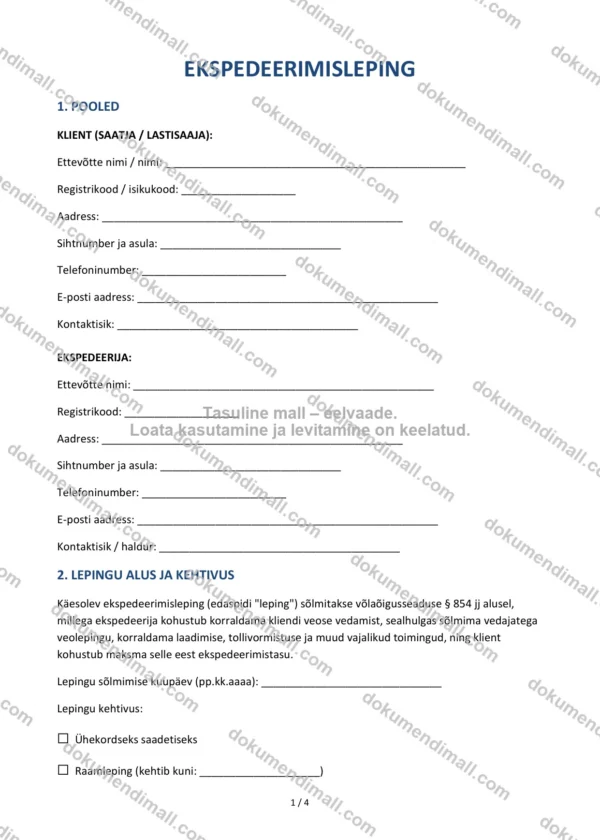 Ekspedeerimisleping | Lepingumall – Allalaaditav Word & PDF