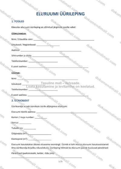 Eluruumi Üürileping | Lepingumall – Allalaaditav Word & PDF — dokumendimall DOCX-vormingus