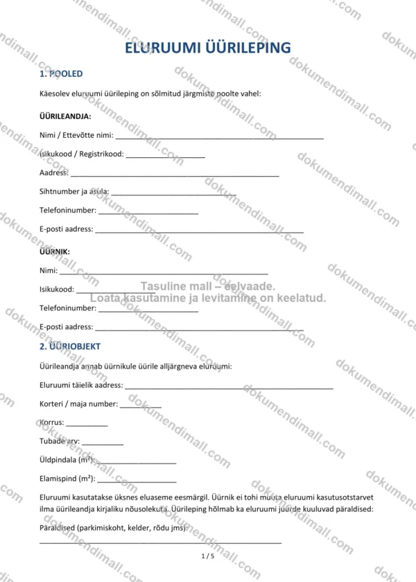 Eluruumi Üürileping | Lepingumall – Allalaaditav Word & PDF