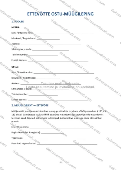 Ettevõtte Ostu-Müügileping | Lepingumall – Allalaaditav Word & PDF — dokumendimall DOCX-vormingus