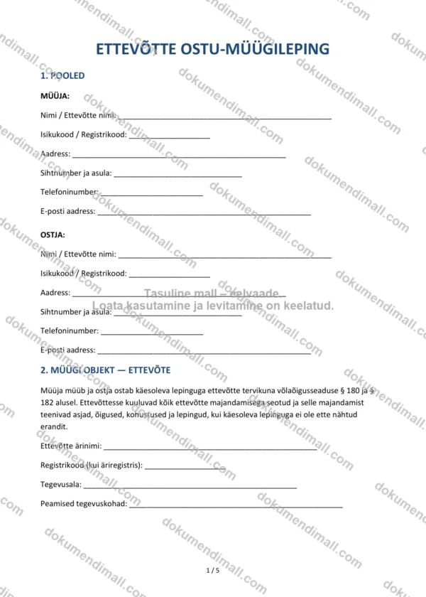 Ettevõtte Ostu-Müügileping | Lepingumall – Allalaaditav Word & PDF