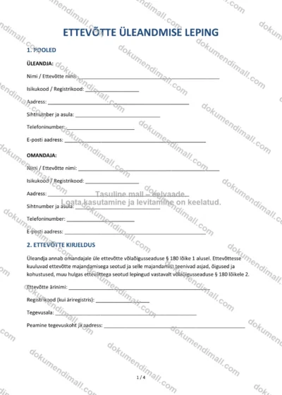 Ettevõtte Üleandmise Leping | Lepingumall – Allalaaditav Word & PDF — dokumendimall DOCX-vormingus