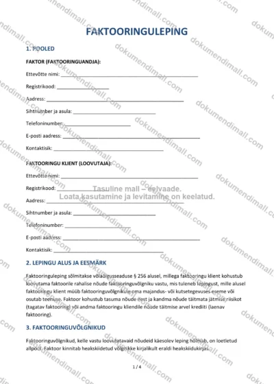 Faktooringuleping | Lepingumall – Allalaaditav Word & PDF — dokumendimall DOCX-vormingus