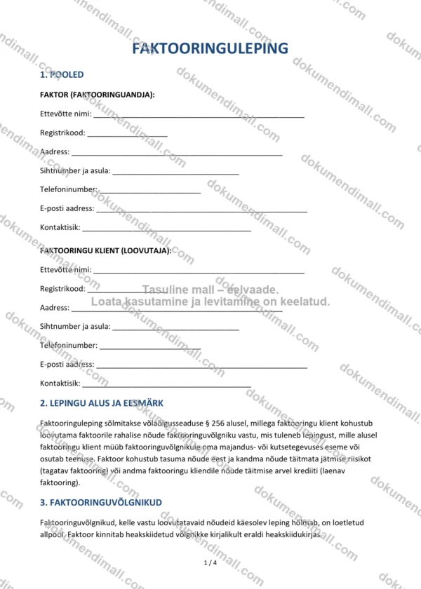 Faktooringuleping | Lepingumall – Allalaaditav Word & PDF