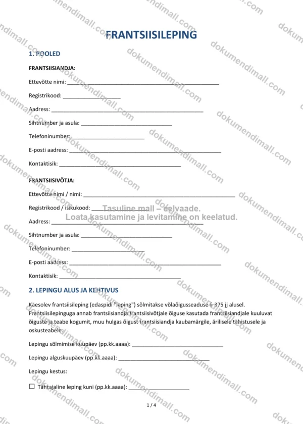 Frantsiisileping | Lepingumall – Allalaaditav Word & PDF