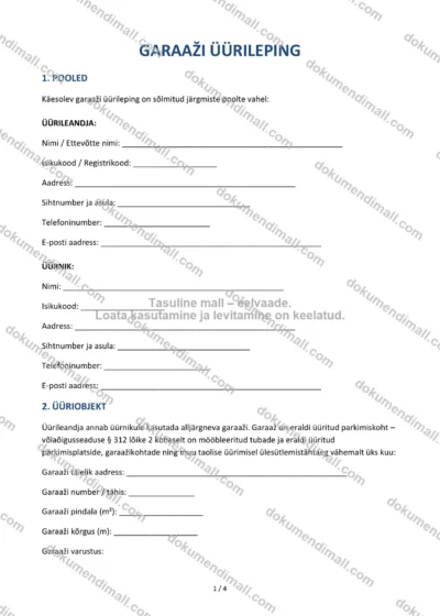 Garaaži Üürileping | Lepingumall – Allalaaditav Word & PDF — dokumendimall DOCX-vormingus