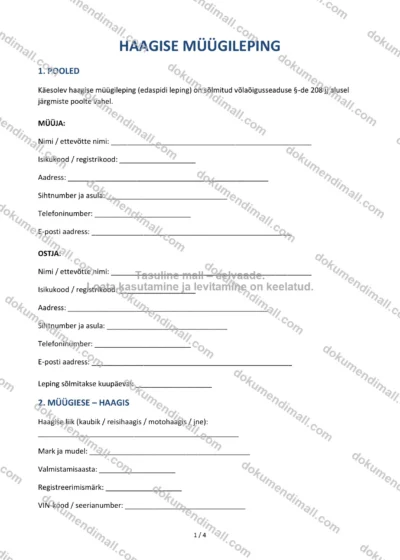 Haagise Müügileping | Lepingumall – Allalaaditav Word & PDF — dokumendimall DOCX-vormingus