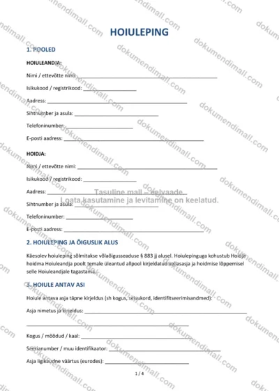 Hoiuleping | Lepingumall – Allalaaditav Word & PDF — dokumendimall DOCX-vormingus