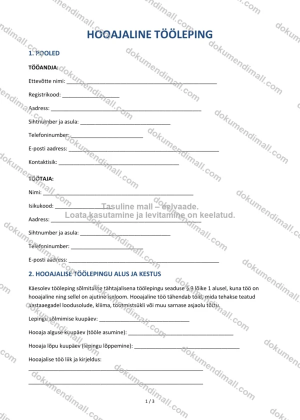 Hooajaline Tööleping | Lepingumall – Allalaaditav Word & PDF