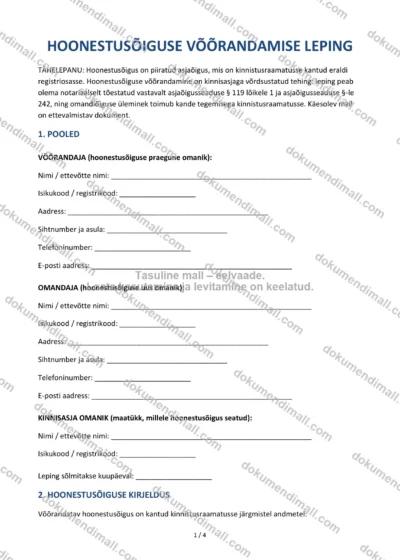 Hoonestusõiguse Võõrandamise Leping | Lepingumall – Allalaaditav Word & PDF — dokumendimall DOCX-vormingus