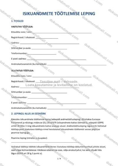 Isikuandmete Töötlemise Leping | Lepingumall – Allalaaditav Word & PDF — dokumendimall DOCX-vormingus