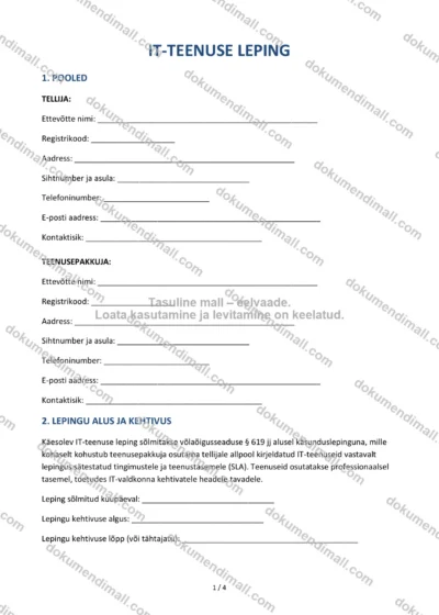 IT-Teenuse Leping | Lepingumall – Allalaaditav Word & PDF — dokumendimall DOCX-vormingus