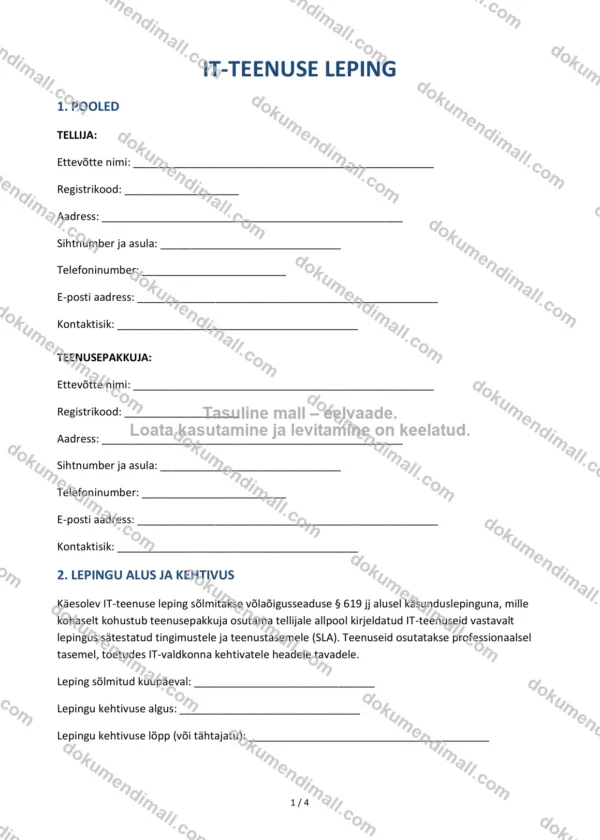 IT-Teenuse Leping | Lepingumall – Allalaaditav Word & PDF