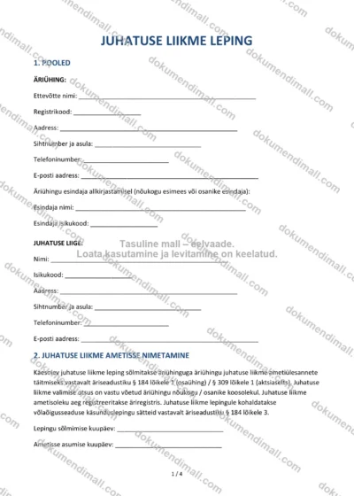 Juhatuse Liikme Leping | Lepingumall – Allalaaditav Word & PDF — dokumendimall DOCX-vormingus