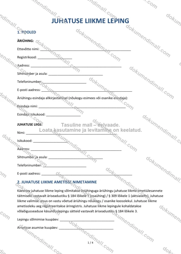 Juhatuse Liikme Leping | Lepingumall – Allalaaditav Word & PDF