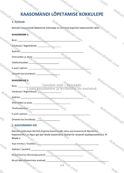 Kaasomandi Lõpetamise Kokkulepe | Lepingumall – Allalaaditav Word & PDF — dokumendimall DOCX-vormingus