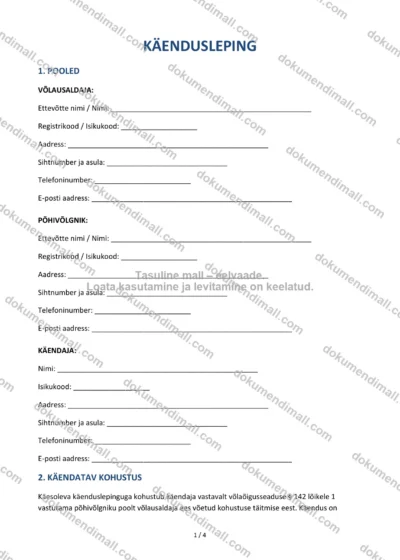 Käendusleping | Lepingumall – Allalaaditav Word & PDF — dokumendimall DOCX-vormingus