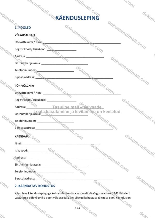 Käendusleping | Lepingumall – Allalaaditav Word & PDF