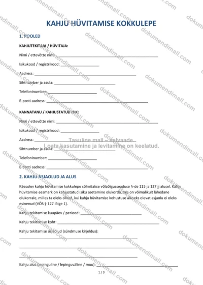 Kahju Hüvitamise Kokkulepe | Lepingumall – Allalaaditav Word & PDF — dokumendimall DOCX-vormingus