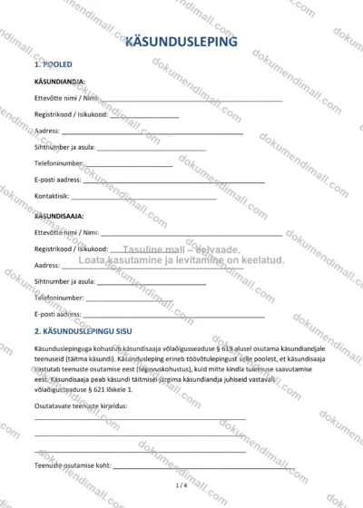 Käsundusleping | Lepingumall – Allalaaditav Word & PDF — dokumendimall DOCX-vormingus