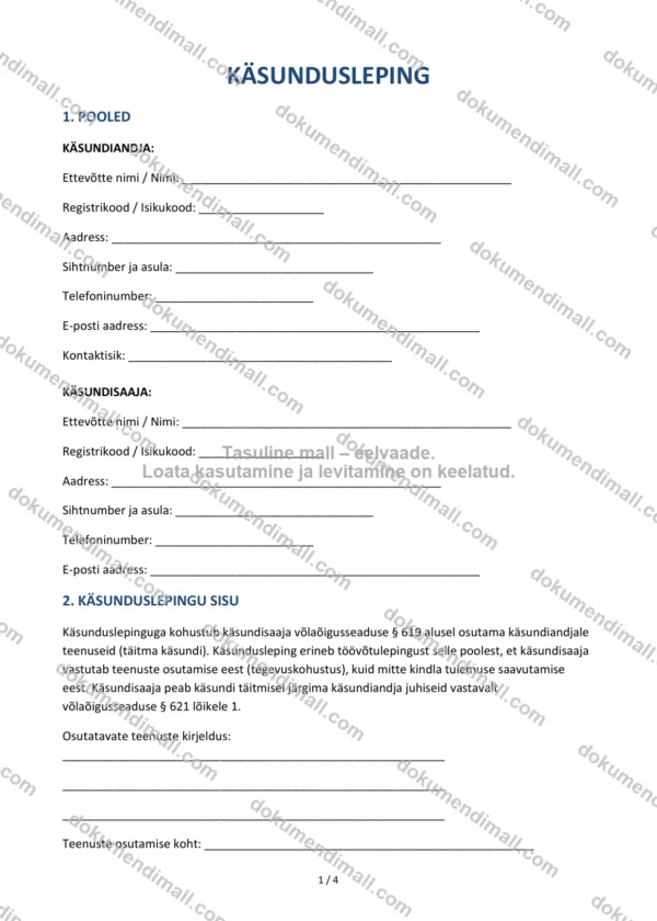 Käsundusleping | Lepingumall – Allalaaditav Word & PDF