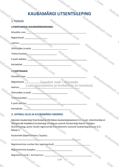 Kaubamärgi Litsentsileping | Lepingumall – Allalaaditav Word & PDF — dokumendimall DOCX-vormingus
