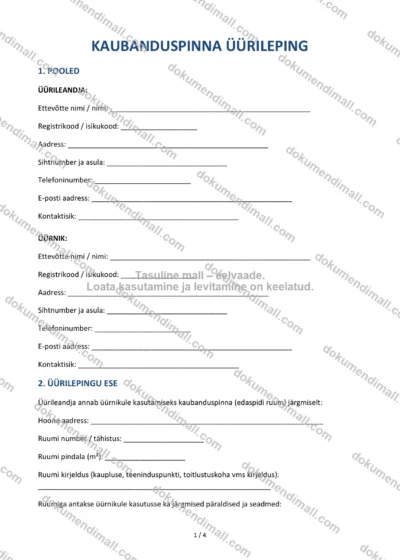 Kaubanduspinna Üürileping | Lepingumall – Allalaaditav Word & PDF — dokumendimall DOCX-vormingus