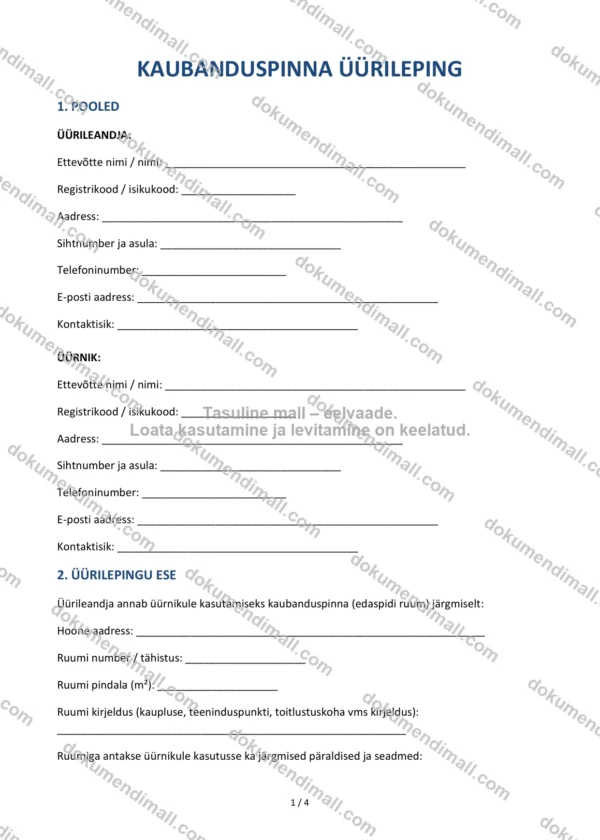 Kaubanduspinna Üürileping | Lepingumall – Allalaaditav Word & PDF