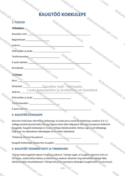 Kaugtöö Kokkulepe | Lepingumall – Allalaaditav Word & PDF — dokumendimall DOCX-vormingus