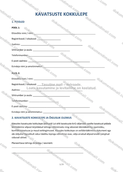 Kavatsuste Kokkulepe | Lepingumall – Allalaaditav Word & PDF — dokumendimall DOCX-vormingus