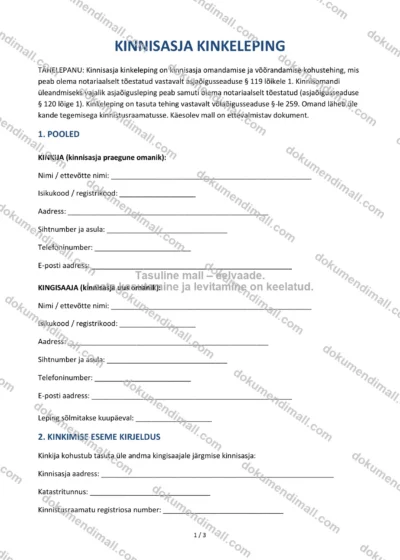 Kinnisasja Kinkeleping | Lepingumall – Allalaaditav Word & PDF — dokumendimall DOCX-vormingus
