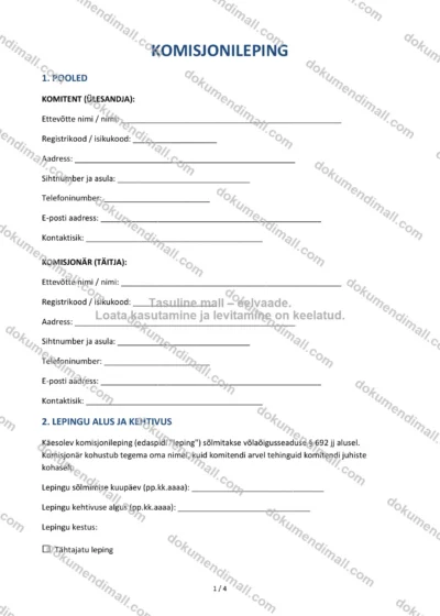 Komisjonileping | Lepingumall – Allalaaditav Word & PDF — dokumendimall DOCX-vormingus