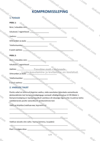 Kompromissleping | Lepingumall – Allalaaditav Word & PDF — dokumendimall DOCX-vormingus