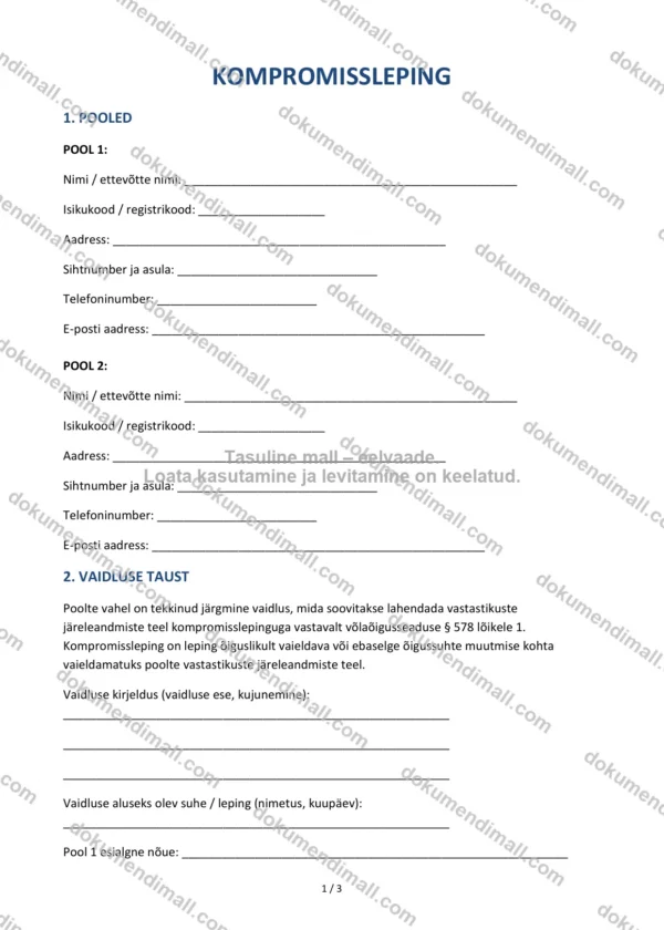 Kompromissleping | Lepingumall – Allalaaditav Word & PDF