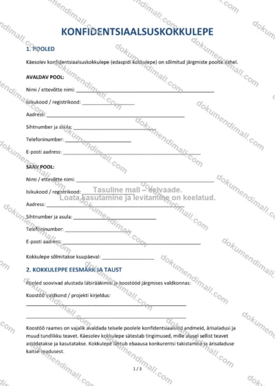 Konfidentsiaalsuskokkulepe | Lepingumall – Allalaaditav Word & PDF — dokumendimall DOCX-vormingus