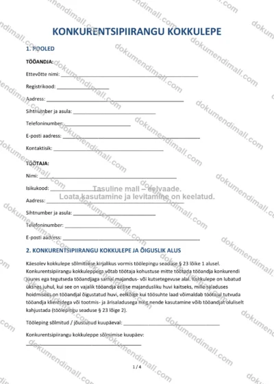 Konkurentsipiirangu Kokkulepe | Lepingumall – Allalaaditav Word & PDF — dokumendimall DOCX-vormingus