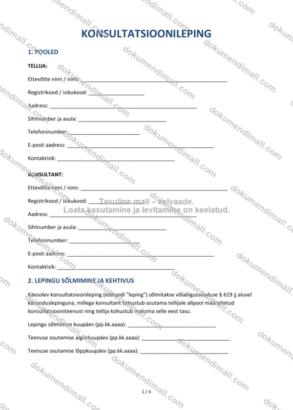 Konsultatsioonileping | Lepingumall – Allalaaditav Word & PDF